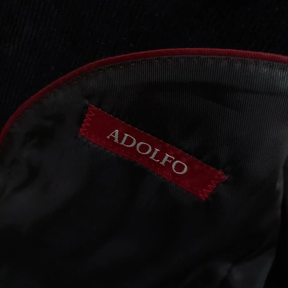 Adolfo Blazer Mens 40 Black Corduroy Lined Single Breasted Pockets Sport Coat